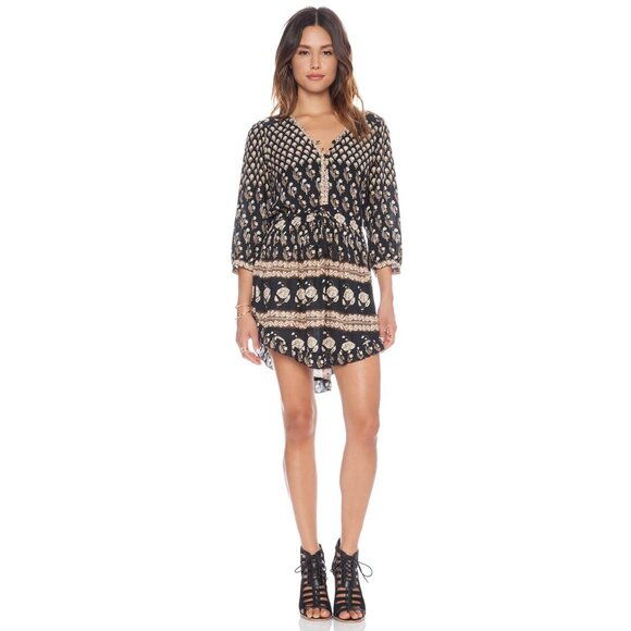 SPELL Bohemian Royale Playdress Charcoal Black Brown Paisley Floral Mini XS - Picture 3 of 16